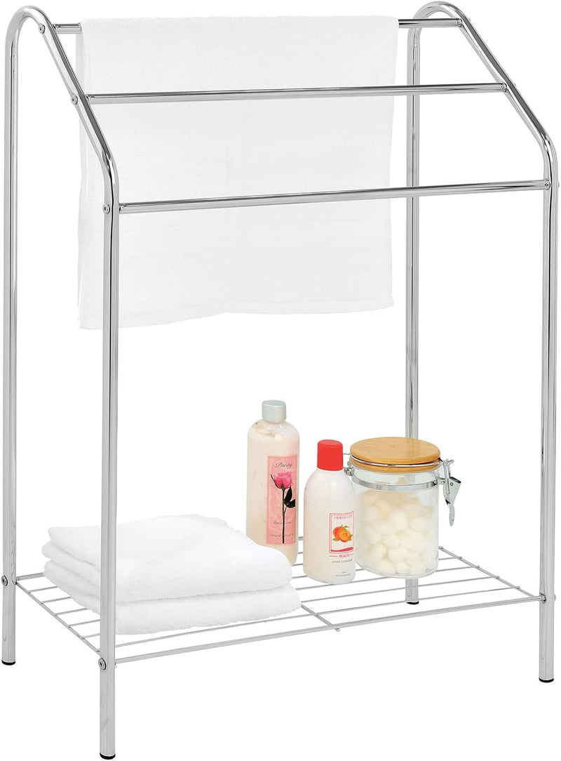 Freestanding Towel Rack With Bottom Shelf,Chrome