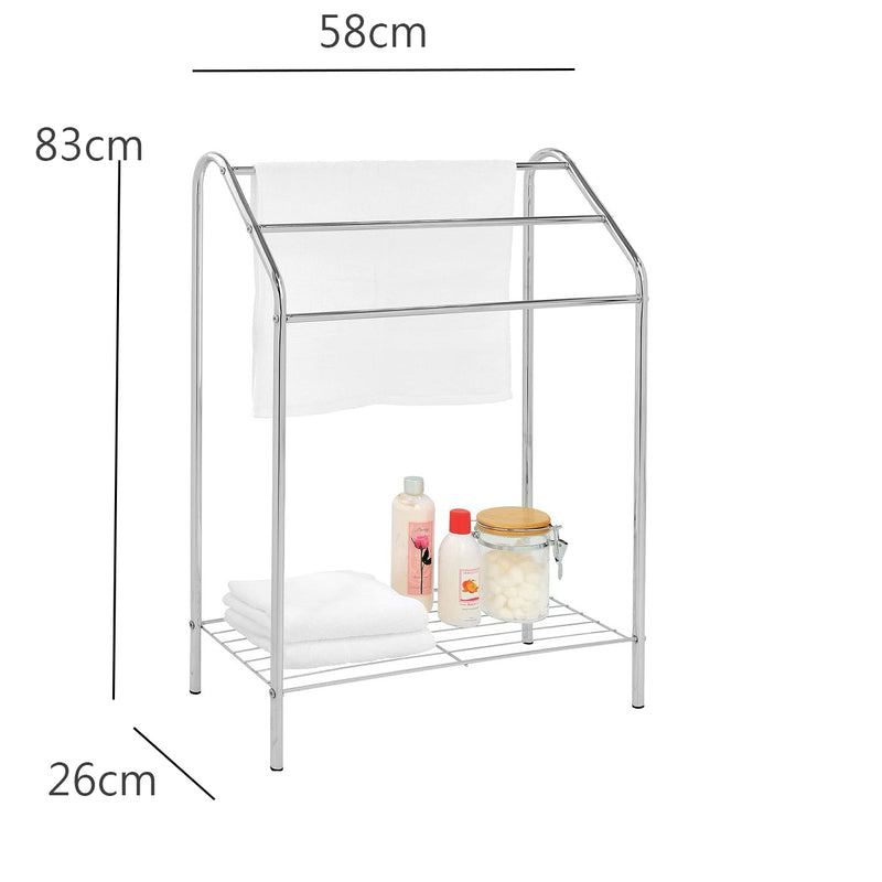 Freestanding Towel Rack With Bottom Shelf,Chrome