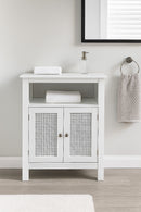 Vera Faux Rattan 2-Door Storage Cabinet,White