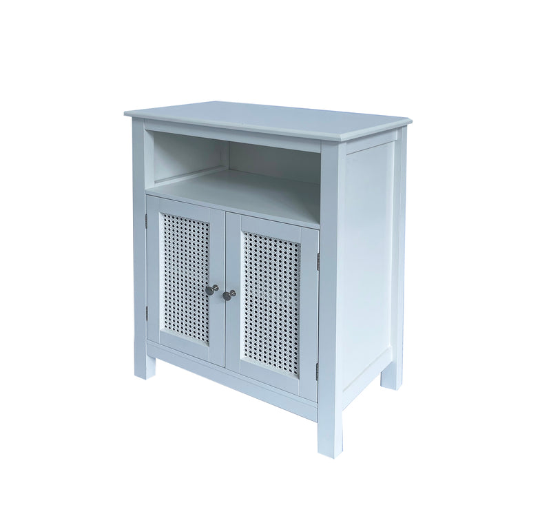 Vera Faux Rattan 2-Door Storage Cabinet,White