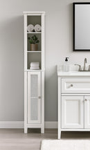 Vera Faux Rattan Tall Storage Cabinet,White