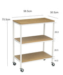 3 Tiers Storage Trolley On Wheels With Wooden Shelves