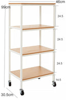4 Tiers Storage Trolley On Wheels With Wooden Shelves