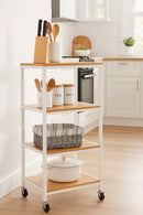 4 Tiers Storage Trolley On Wheels With Wooden Shelves