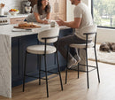 Set Of 2 Charlotte Kitchen Counter Stools with Curved Back and Footrest,Black Metal Legs-Cream Velvet,BST22C - Aspect Furniture Store