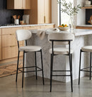 Set Of 2 Charlotte Kitchen Counter Stools with Curved Back and Footrest,Black Metal Legs-Cream Velvet,BST22C - Aspect Furniture Store