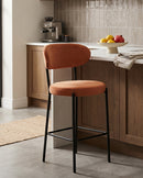 Set Of 2 Charlotte Kitchen Counter Stools with Curved Back and Footrest,Black Metal Legs-Burnt Orange Velvet,BST22OR - Aspect Furniture Store