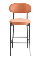 Set Of 2 Charlotte Kitchen Counter Stools with Curved Back and Footrest,Black Metal Legs-Burnt Orange Velvet,BST22OR - Aspect Furniture Store