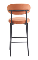 Set Of 2 Charlotte Kitchen Counter Stools with Curved Back and Footrest,Black Metal Legs-Burnt Orange Velvet,BST22OR - Aspect Furniture Store
