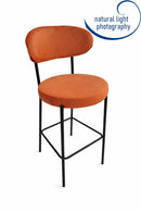 Set Of 2 Charlotte Kitchen Counter Stools with Curved Back and Footrest,Black Metal Legs-Burnt Orange Velvet,BST22OR - Aspect Furniture Store
