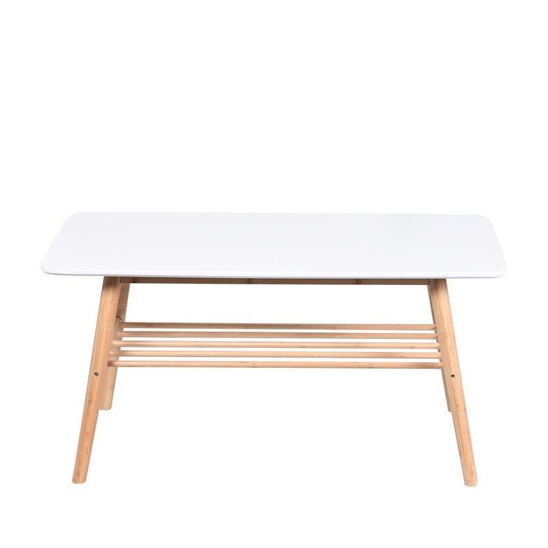 Nikko Bamboo Coffee Table With Shelf,White/Bamboo