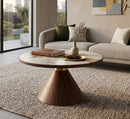 Hattie Round Walnut Sintered Stone Coffee Table,70cm Dia,Pandora/Walnut - Aspect Furniture Store