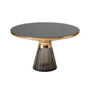 Ophelia Modern Glam Pleated Black Glass Coffee Table With Gold Iron Rim, 70 Dia cm - Aspect Furniture Store
