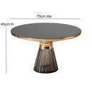 Ophelia Modern Glam Pleated Black Glass Coffee Table With Gold Iron Rim, 70 Dia cm - Aspect Furniture Store