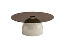 Frankie Modern Glass Top Circle Center Coffee Table,Smoke Grey/Beige,80cm Dia - Aspect Furniture Store