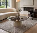 Frankie Modern Glass Top Circle Center Coffee Table,Smoke Grey/Beige,80cm Dia - Aspect Furniture Store