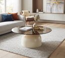 Frankie Modern Glass Top Circle Center Coffee Table,Smoke Grey/Beige,80cm Dia - Aspect Furniture Store