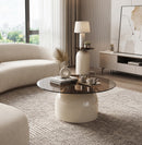Frankie Modern Glass Top Circle Center Coffee Table,Smoke Grey/Beige,80cm Dia - Aspect Furniture Store