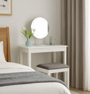 Dressing Table Stool With Padded Seat, Wood In White Finish, Grey Cushion