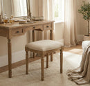 French Style Belle Dressing Table Stool , White Washed Wood, Beige Cushion - Aspect Furniture Store