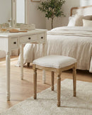 French Style Belle Dressing Table Stool , White Washed Wood, Beige Cushion - Aspect Furniture Store