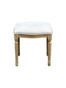 French Style Belle Dressing Table Stool , White Washed Wood, Beige Cushion - Aspect Furniture Store