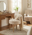 Maddie Dressing Table Stool With Back, White Washed Wood, Beige Cushion - Aspect Furniture Store