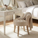 Maddie Dressing Table Stool With Back, White Washed Wood, Beige Cushion - Aspect Furniture Store