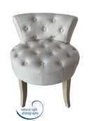 Maddie Dressing Table Stool With Back, White Washed Wood, Beige Cushion,CH085BG - Aspect Furniture Store
