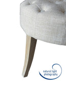 Maddie Dressing Table Stool With Back, White Washed Wood, Beige Cushion,CH085BG - Aspect Furniture Store