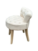 Maddie Dressing Table Stool With Back, White Washed Wood, Beige Cushion - Aspect Furniture Store