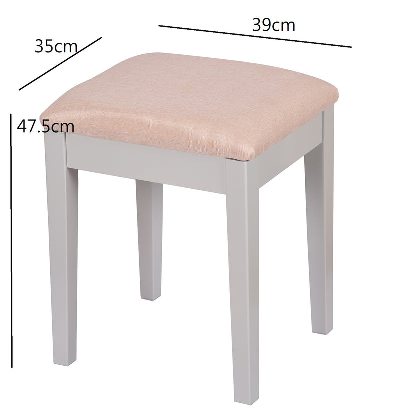 Dressing Table Stool With Padded Seat, Wood In Grey Finish, Beige Cushion