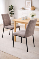 Set Of 2 Anna Upholstered Dining Chairs Black Metal Legs,Light Brown Fabric-CH79LBR - Aspect Furniture Store