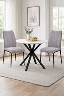 Set Of 2 Anna Upholstered Dining Chairs Black Metal Legs,Light Grey Fabric-CH79LG - Aspect Furniture Store