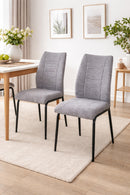 Set Of 2 Anna Upholstered Dining Chairs Black Metal Legs,Light Grey Fabric-CH79LG - Aspect Furniture Store