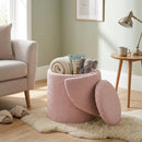 Beth Boucle Dressing Table Storage Stool, Pink-CH80PK - Aspect Furniture Store