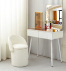 Beth Boucle Dressing Table Storage Stool, White-CH80W - Aspect Furniture Store