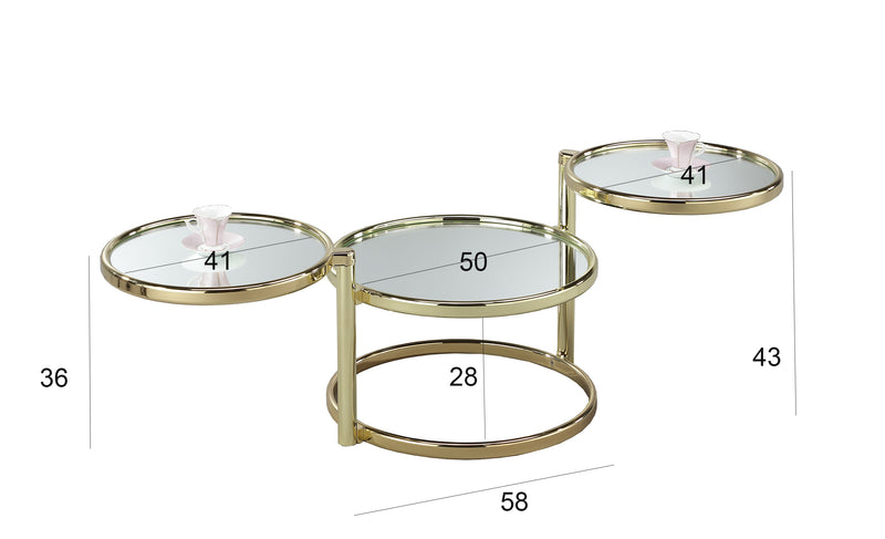 Eternity Coffee Table with Swivel Motion, Metal Brass/Mirror