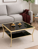 Fusion Glass Coffee Table (70 x 70 x 40cm, Brass/Black) - Aspect Furniture Store
