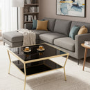Fusion Glass Coffee Table (70 x 70 x 40cm, Brass/Black) - Aspect Furniture Store