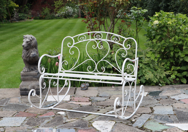 Salvora Metal Rocking Garden Bench, Antique White-GF10W-KD