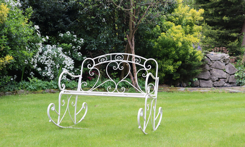 Salvora Metal Rocking Garden Bench, Antique White-GF10W-KD