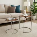 Visio Set of 2 Round Nesting Tables- Walnut Effect Top /Chrome Frame
