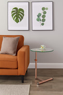 Clear Glass Side/End/Laptop Table-Zen Adjustable Round Table,Copper Base