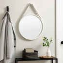 Faux Leather Strap Round Hanging Mirror, White - Aspect Furniture Store