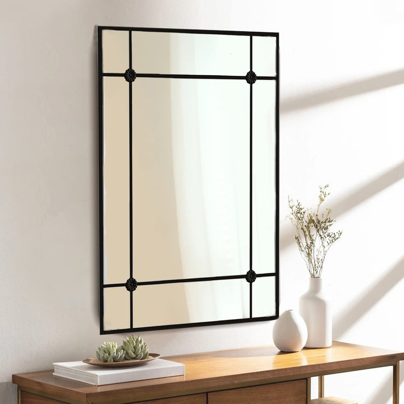 Rectangular Window Wall Mirror, Metal Window Mirror, Black