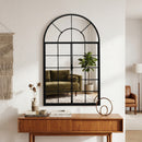 Arched Window Wall Mirror, Metal Window Pane Mirror, Black ,70x3x115cm - Aspect Furniture Store