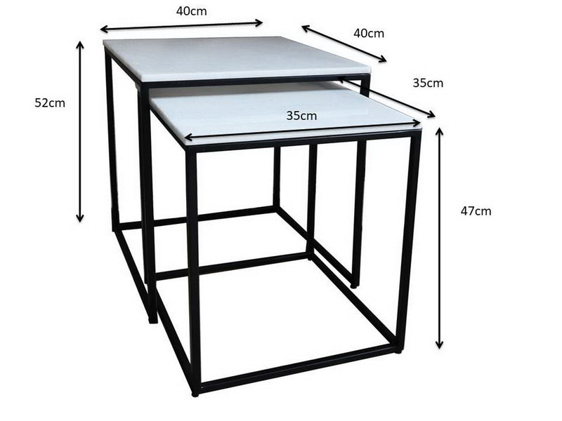 Carmel Marble Nest of Tables in White with Black Metal Bases