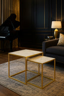 Marche Marble Nest of 2 Tables in White with Gold Metal Bases