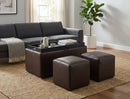 Carey Storage Bench With 2 Side Ottomans,Brown